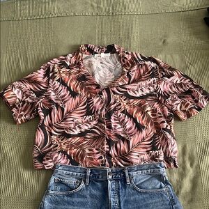 Jane and Delancey Pink and Black Boxy Crop Button Down Shirt